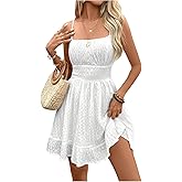 Floerns Women's Sleeveless Backless Tiered Mini Dresses Shirred Textured Cami Dresses