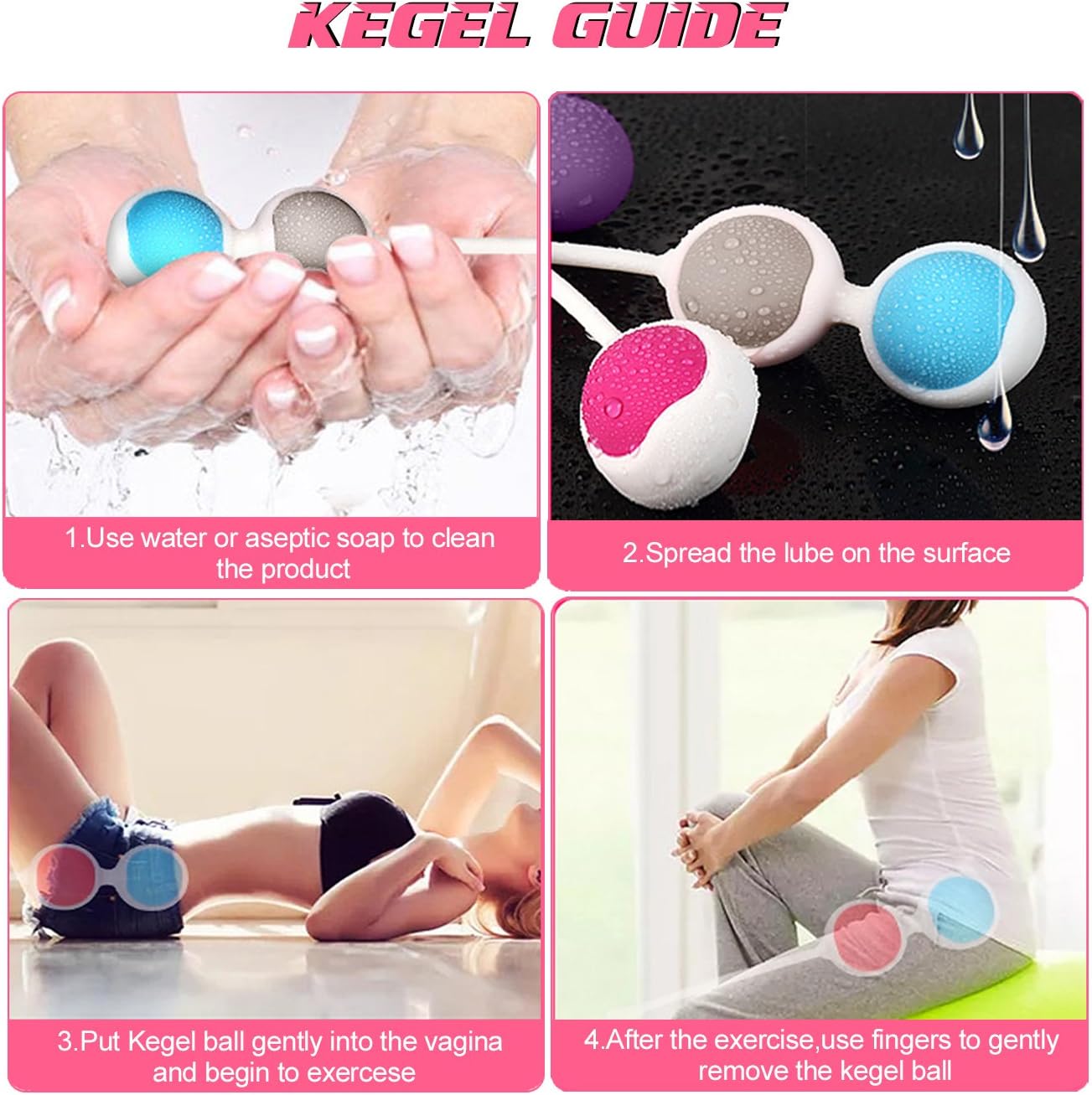 Adorime Kegel Exercise Weights - Ben Wa Kegel Balls Weighted Exercise Kit for Beginner - Doctor Recommended Tightening Training System for Women, Bladder Control & Pelvic Floor Exercises (4-Piece Set): Health & Personal Care
