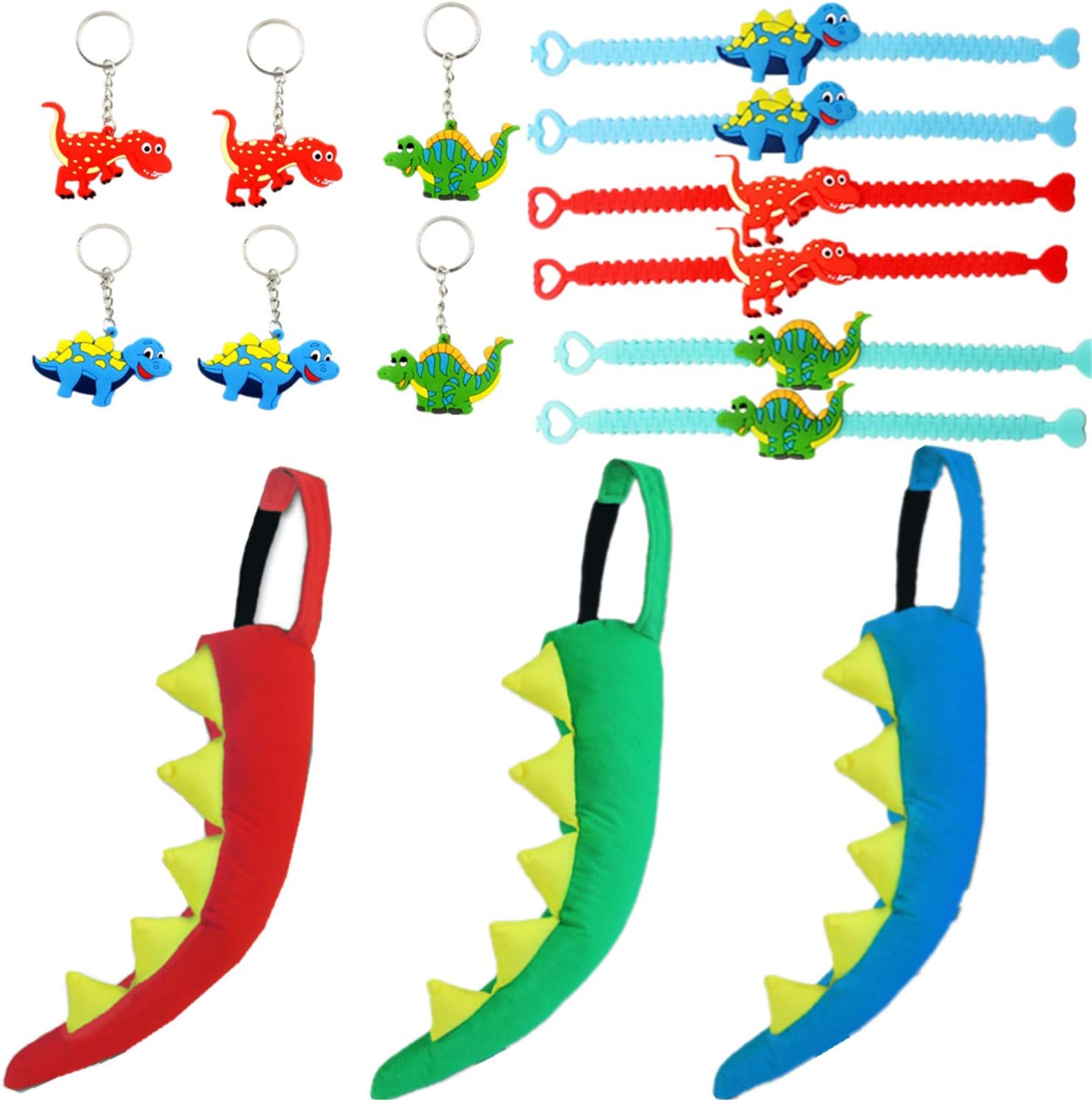 15pcsToddler Kids Dinosaur Dragon Costume Theme Party Supplies 3 Pcs Animal Tail 6Pcs Bracelet 6Pcs Key Chains
