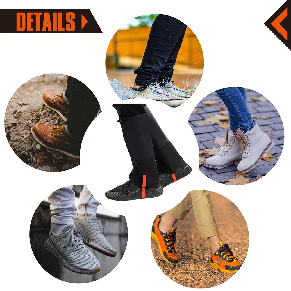 KingCamp Unisex Ultra-Light Waterproof Outdoor Hiking Walking Climbing Hunting Snow Legging Gaiters (1 Pair) (Black, L)