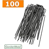 GardenMate 100-Pack 6'' 11 Gauge HEAVY-DUTY U-Shaped Garden Securing Pegs - Sod staples ideal For Securing Weed Fabric, Landscape Fabric, Netting, Ground Sheets And Fleece - Sod Staples, Garden Spikes, Fence Anchors, Landscape Fabric Staples, Anchor Pins, Garden Pegs, Loop Stakes