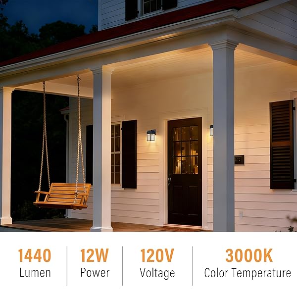 COTTAGE LIFE MODERN LED OUTDOOR WALL LIGHT, WATERPROOF EXTERIOR WALL SCONCE, BLACK ALUMINUM WALL MOUNT FIXTURE WITH CLEAR GLASS, 12W 1440LM 3000K FOR PORCH, PATIO, GARAGE, FRONT DOOR