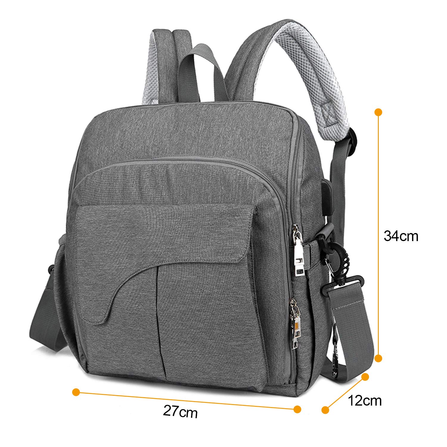 SENWOW Diaper Bag, Mom\'s All-Around Helper Changing Bag Portable Multifunctional Baby Bag Backpack Chair Fixing Function, Grey