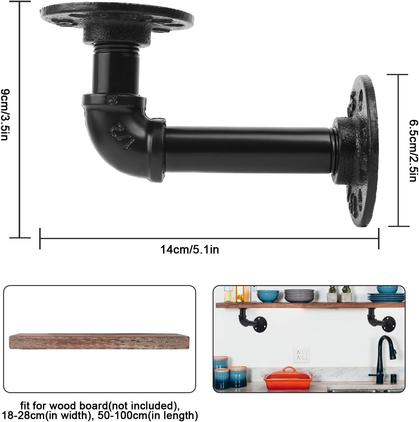 EQUASON Set of 6 Industrial Iron Rustic Pipe Custom Floating Shelves DIY Shelf Brackets Black Hardware Included: Home Improvement