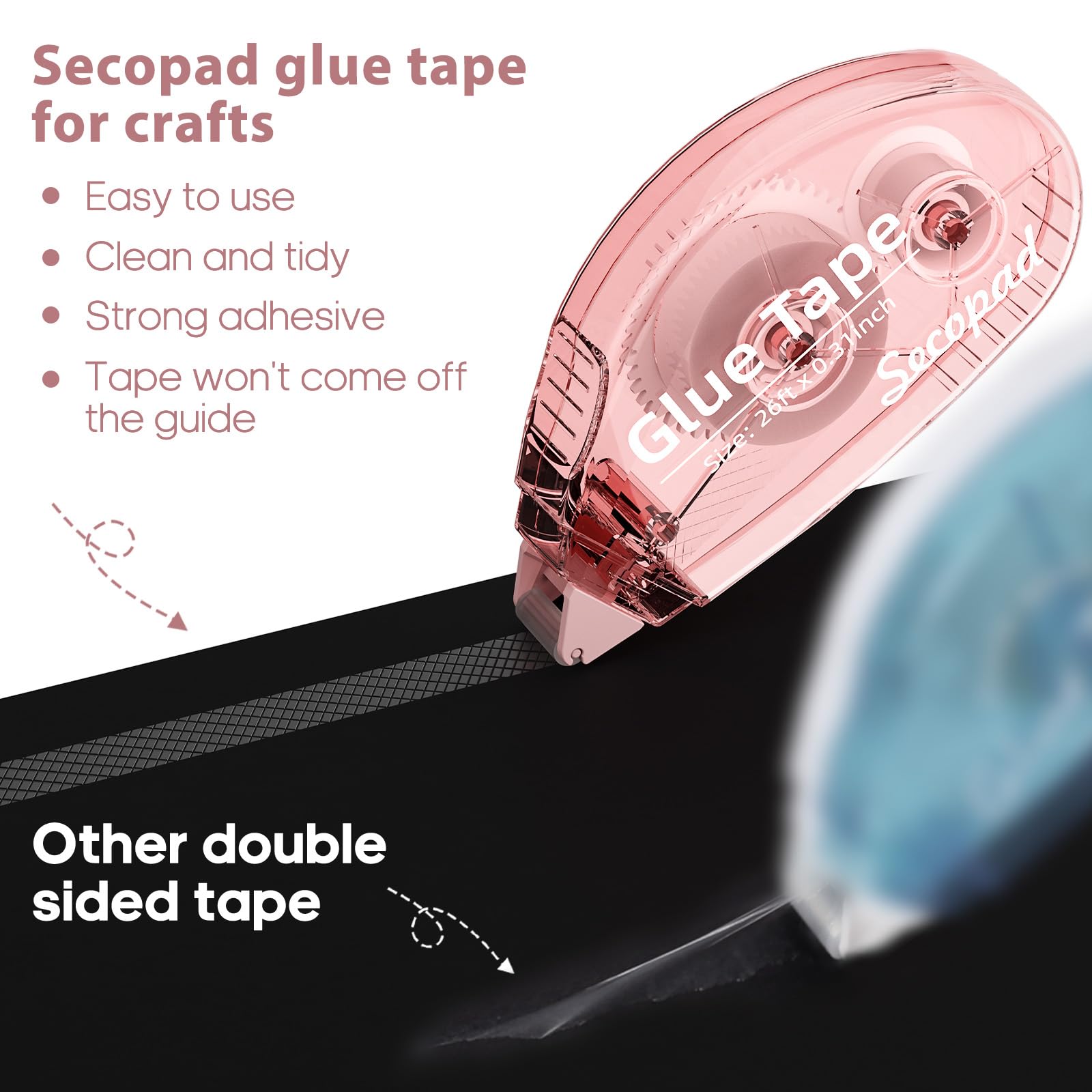 Secopad 12 Pack Scrapbook Tape, Double Sided Tape Roller for Crafts, Adhesive Glue Runner for Scrapbooking Journal Supplies, Glue Roller School Office Teacher Supply for Kids and Adults, 0.3IN x 26FT