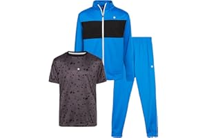 RBX Boys Sweatpants Set - 3 Piece Tricot Boys Joggers T Shirt and Zip Up Kids Sweatshirts Activewear Athletic Sets (8-12)