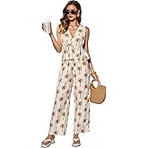 OYOANGLE Women's 2 Piece Outfits Graphic Print Drawstring Tank Top and Straight Leg Pants Set Vacation Wear