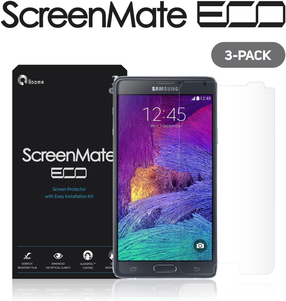 Galaxy Note 4 Screen Protector, iloome ScreenMate ECO with GlassFeel(TM) coating for Samsung Galaxy Note 4 HD CLEAR Screen Protectors (3-Pack w/ Easy Installation Kit)