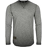 ZIMEGO Men's Long Sleeve Crew Neck Color Dye Washed Vintage Curved Hem T-Shirts