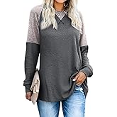 YEXIPO Womens Long Sleeve Shirts Casual Loose Fit Crew Neck Color Block Fall Fashion 2024 Tunic Tops