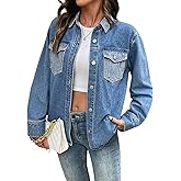 Sidefeel Women's Jean Jacket Oversized Boyfriend Shacket Button Down Long Sleeve Trendy Tonal Wash Denim Jackets