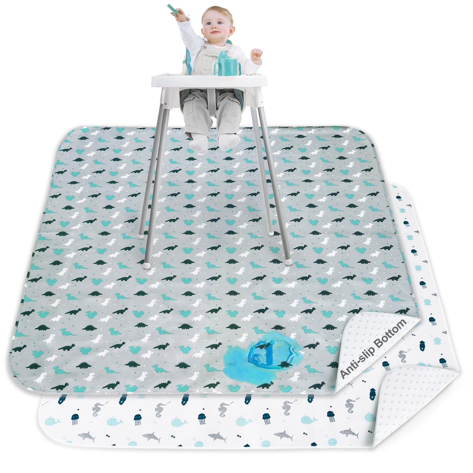 Photo 1 of Splat Mat 2 Pack for Under High Chair & Arts & Eating Mess, Waterproof Baby Playtime Anti-Slip High Chair Mat for Floor or Table, Reusable & Portable Splash Mat for Under High Chair, 46" x 42" Gray