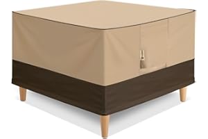 PatioGem Heavy Duty Outdoor Ottoman Cover 27X27X17 Inch Square, Waterproof Patio Ottoman Cover with 2 Buckle Straps and Air Vents, Patio Side Table Cover