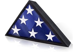 ASmileIndeep Flag Display Case for 5' x 9.5' Funeral Flag, Military Burial Flag Shadow Box with HD Tempered Glass and Wall Mount, Folded Triangle Flag Holder Frame for American Flag