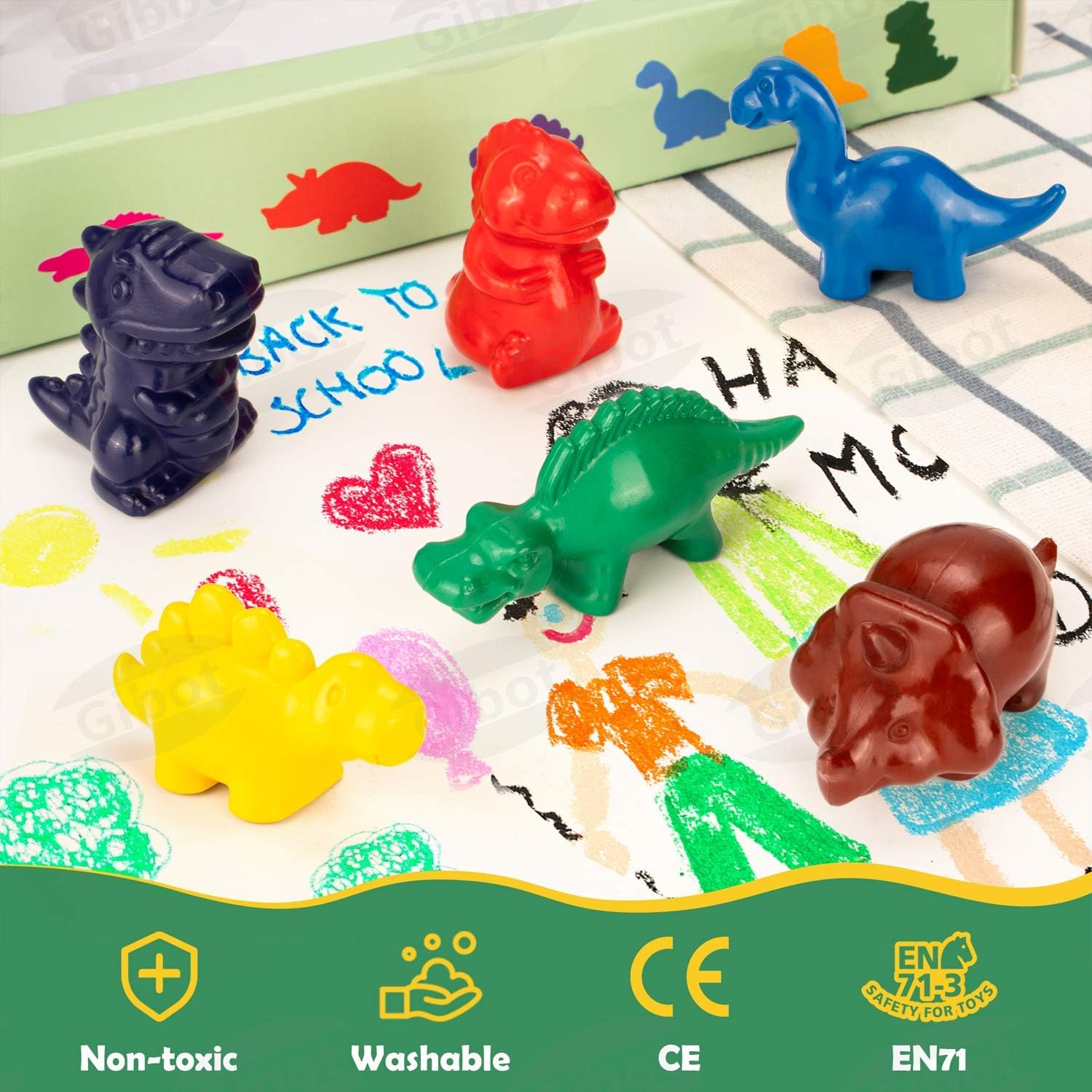 Gibot 6 Colors Dinosaur Toddlers Crayons Palm Grip Crayons Non Toxic Washable Paint Crayons Toys for Kids, Baby, Children, Boys and Girls Birthday Gift (Random Color): Office Products