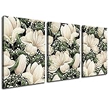 Green and White Magnolia Flowers Abstract Wall Art