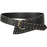 JASGOOD Women's Wide Waist Belt for Dresses Fashionable Rivet-Studded Thick Leather Belt with Gold Pin Buckle