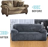 Teynewer Thick Velvet Sofa Cover 4 Seater Dark Grey High Stretch Non Slip view 6