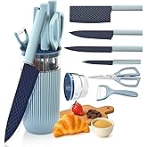 TOPLUCKY Knife Set, 7-Piece Kitchen Knife Set with Sharp Chef and Meat Knives, Anti-Rust Utility Knives Set for Kitchen, Kitchen Knife Block Set(Blue)