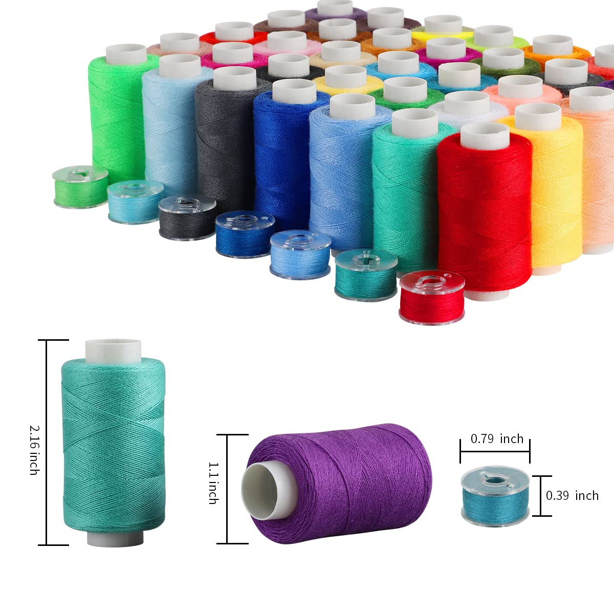 Blibly 72Pcs Bobbins Sewing Thread Kits, 500 Yards Per Polyester Thread Spools with Needle, Threader, Scissors and Ruler, Prewound Bobbin with Case for Hand and Sewing Machine,36 Colors
