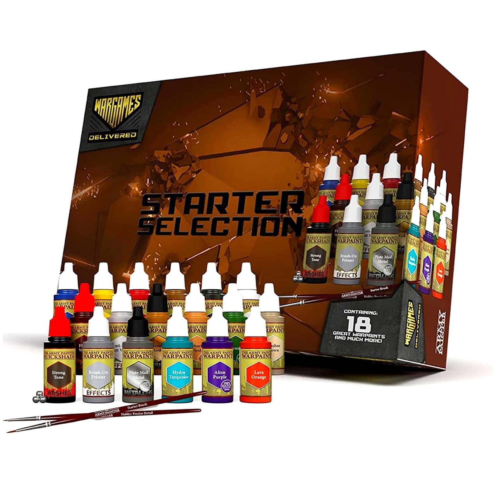 Photo 1 of Wargames Delivered Starter Set Miniature Painting Kit - Miniature Painting - Acrylic Model Paint Set for Plastic Minis 18 Acrylic Paints, 2 Brushes, Mixing Balls & Bottles by The Army Painter