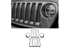 CheroCar for JL Mesh Grille Grill Insert & Headlight Turn Light Cover Trim Exterior Accessories for Jeep Wrangler JL 2018-2023,Carbon Fiber