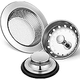 Mudder 3 Pcs Kitchen Sink Drain Strainer and Stopper Stainless Steel Garbage Disposal Plug with Handle Universal Anti-Clogging Kitchen Sink Filter Sieve Basket Strainer (Silver)