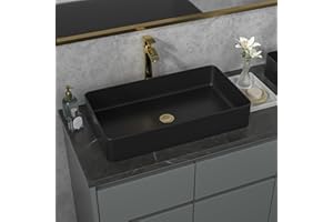 Sarlai Black Vessel Sink Rectangular - 24"x14" Modern Bathroom Vessel Sink Rectangle Above Counter Black Ceramic Porcelain Lavatory Vanity Sink Art Basin