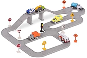 DRIVEN by Battat WH1078Z Series Multipack (6 Pack Safe & Clean City Crew Pocket Playset – 57pc Set with Work Vehicles, Tracks, and Road Signs – Toys for Kids Aged 3 and Up, Multicoloured