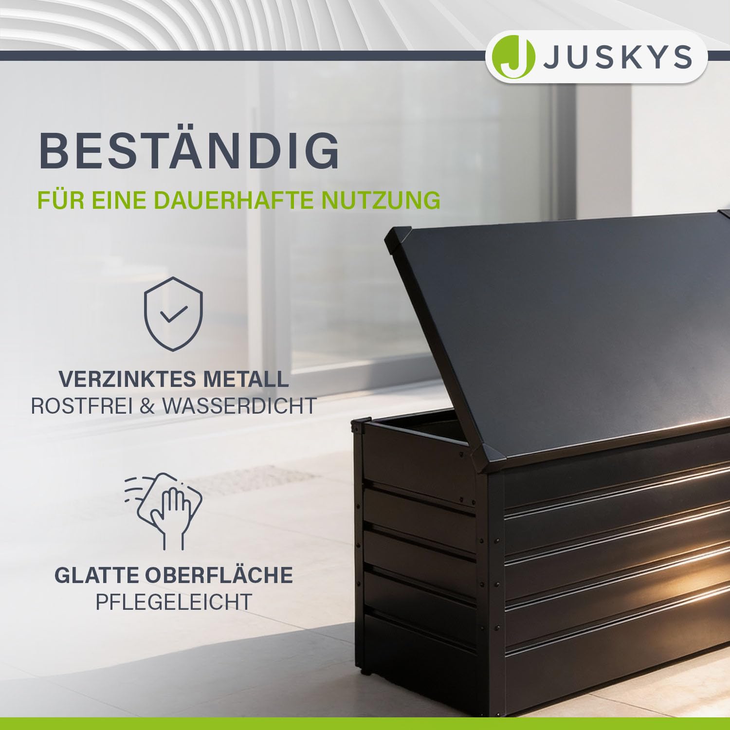 Juskys Metall Aufbewahrungsbox Limani 380 Liter - Outdoor Box - wasserdicht, abschließbar - Gartenbox, Auflagenbox, Kissenbox für Garten Anthrazit 7