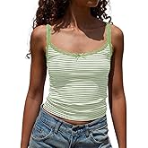 BAIGRAM Women Y2K Going Out Striped Camisole Tops Lace Patchwork Scoop Neck Spaghetti Strap Crop Tank Tops Cute Coquette