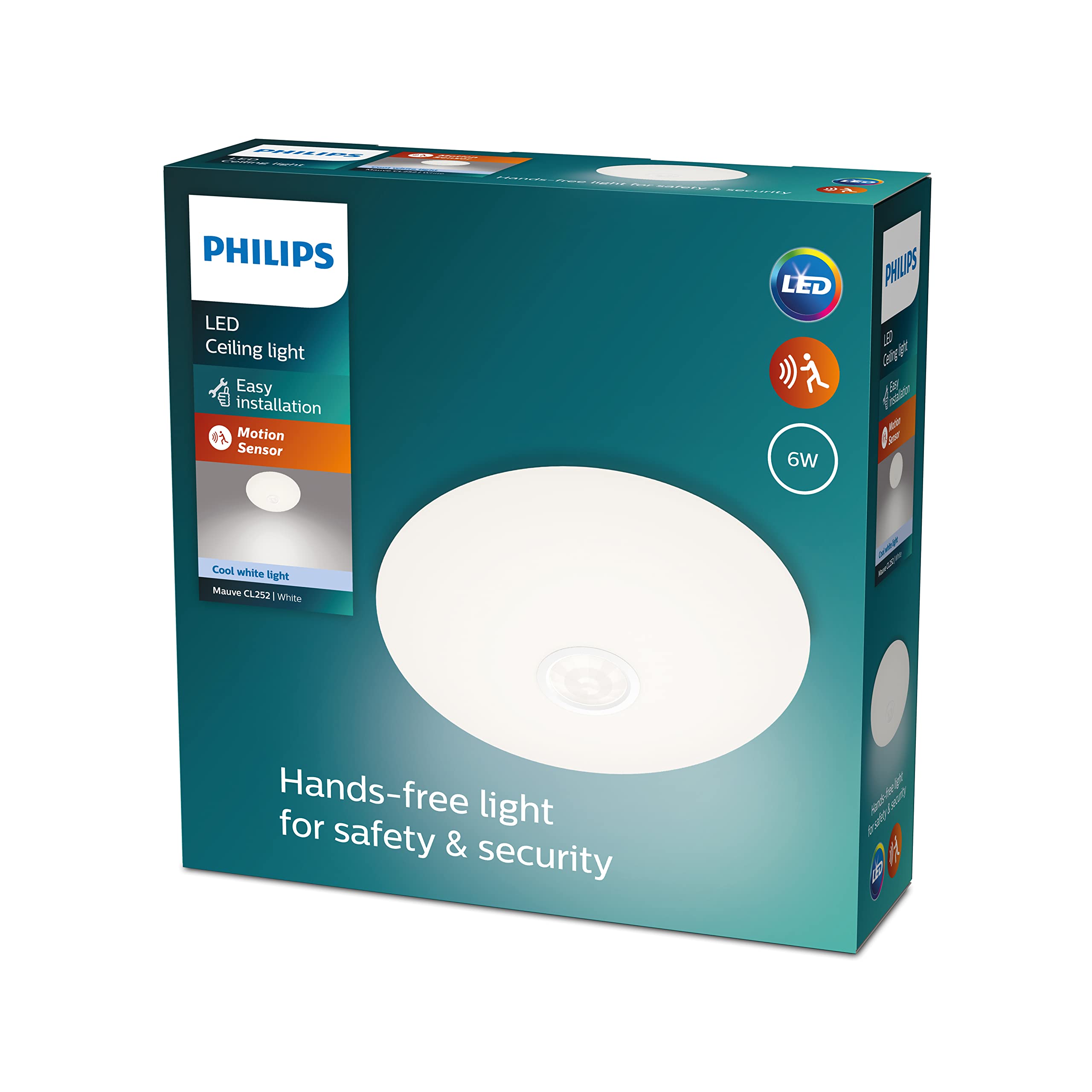 Philips LED Mauve Ceiling Light with Motion Sensor 6W 4000K [Cool White - White] For Home Indoor Lighting, Livingroom, Bedroom and Dining