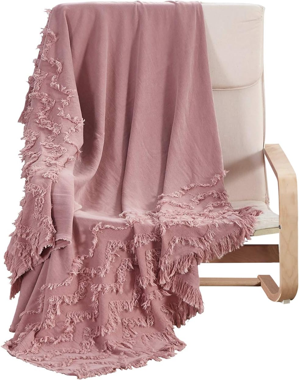 PHF 100% Cotton Textured Throw Blanket Solid for Sofa Couch, 50" x 60", Clipped Jacquard for Home Decoration, White: Kitchen & Dining
