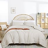 weigelia Beige Comforter Set King Size - 3 Pieces Lightweight Solid Bedding Comforter Set - All Season Fluffy Microfiber Bed Set (1 Comforter, 2 Pillowcases)