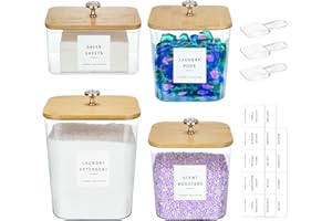 POLRAI 4 Pack Laundry Pod Containers and Dryer Sheet Holder for Laundry Room Organization Acrylic Jars with Lids and Labels for Laundry Detergent Laundry Pods Dry Sheet Organizing