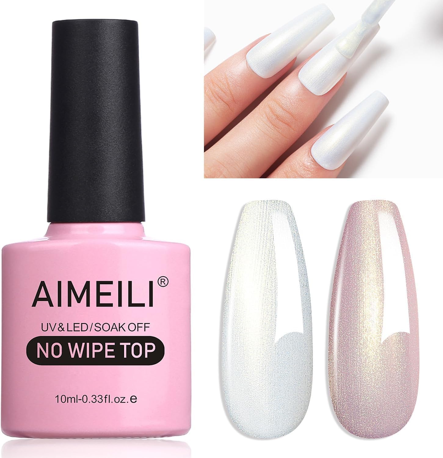 AIMEILI Pearl Glitter Gel Top Coat - Micro Aurora Clear Polish, UV LED Soak-Off, Rainbow Shimmer Nail Art, High-Gloss Finish, Long-Lasting, 10ml, 007