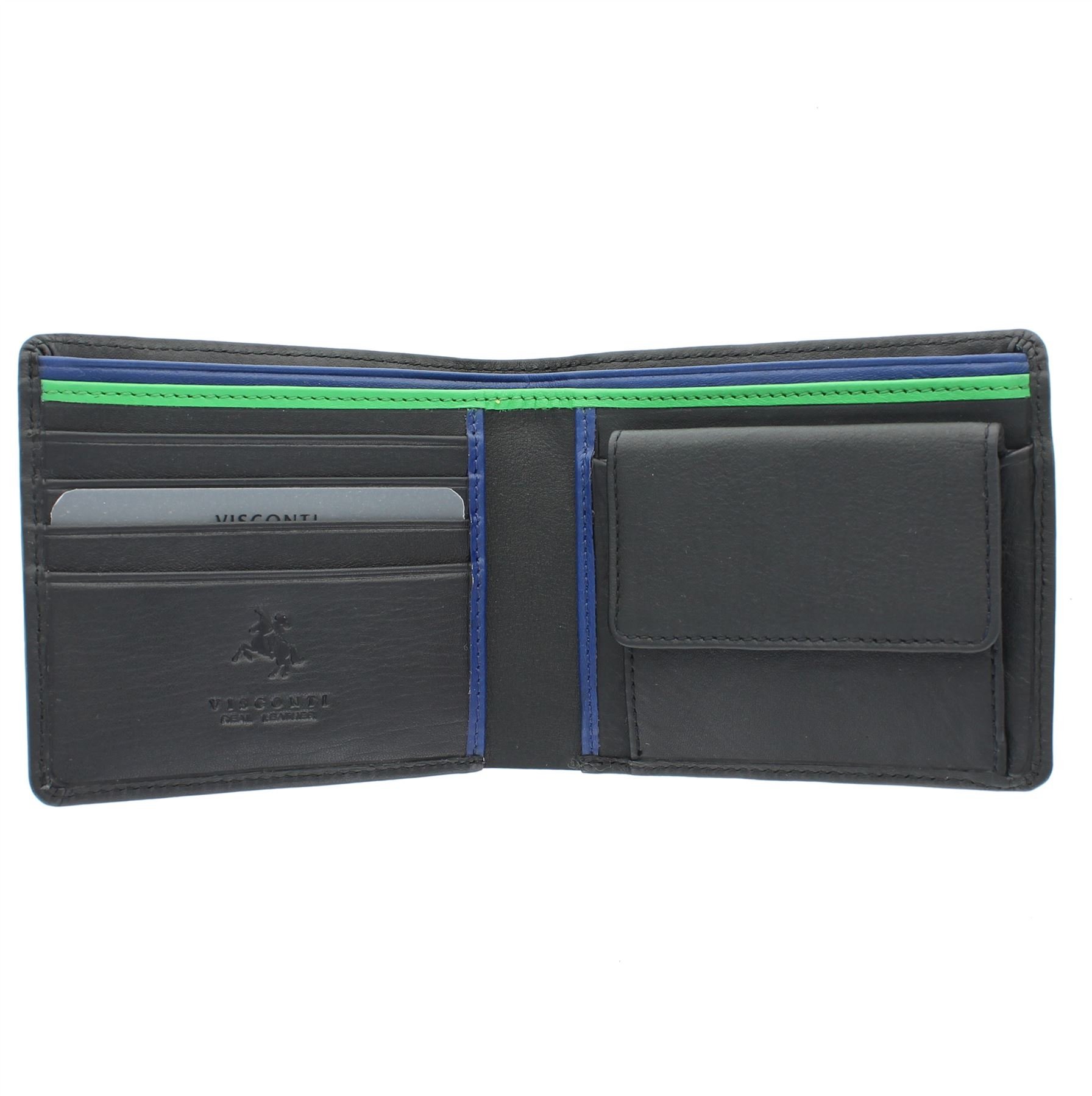 VISCONTI Gents Leather Bond Collection 'M' Wallet RFID Blocking BD10 Black/Cobalt/Green