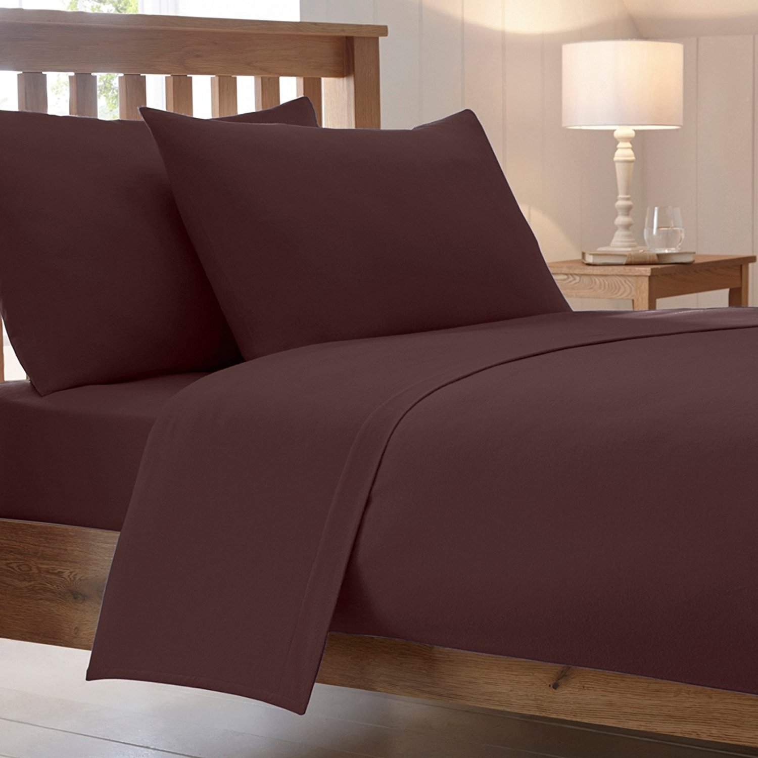 40 Cm / 16" Inch Extra Deep Luxury Combed Poly Cotton Bed Fitted Sheets Non Iron Percale Plain Sheet Bedding(Brown, Single)
