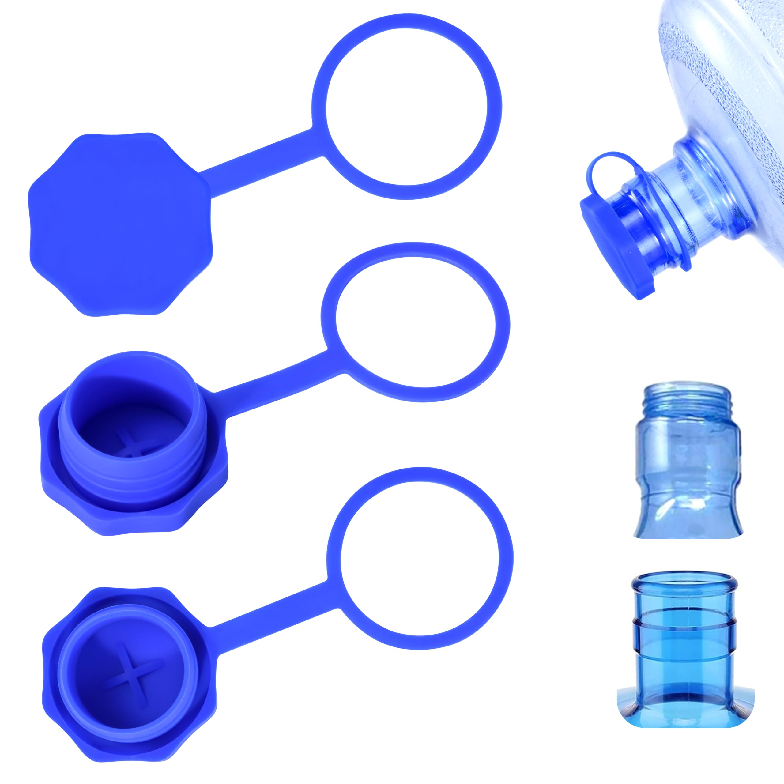 Photo 1 of 3PCS Giramika 3&5 Gallon Water Jug Cap, Reusable Replacement Silicone Jug Cover, Water Bottle Caps for 2.16in/55mm Standard/Screw, Non Spill and Leak Free