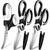 OMDAR 3 Pack Kitchen Scissors &amp; Seafood Scissors Set, Sharp Kitchen Shears | All Purpose Stainless Steel Heavy Duty for Poultry Food Dishwasher Safe with Protective Sheath Comfort-Grip