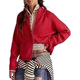 Wyeysyt Zip Up Sweaters for Women Cropped Chunky Cardigan Mock Neck Long Sleeve Ribbed Knit Cardigans Outerwear