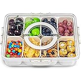 Pure Future Snackle Box Container with Handle - 8 Compartment Divided Serving Tray with Lid - Crystal Clear Charcuterie Box f