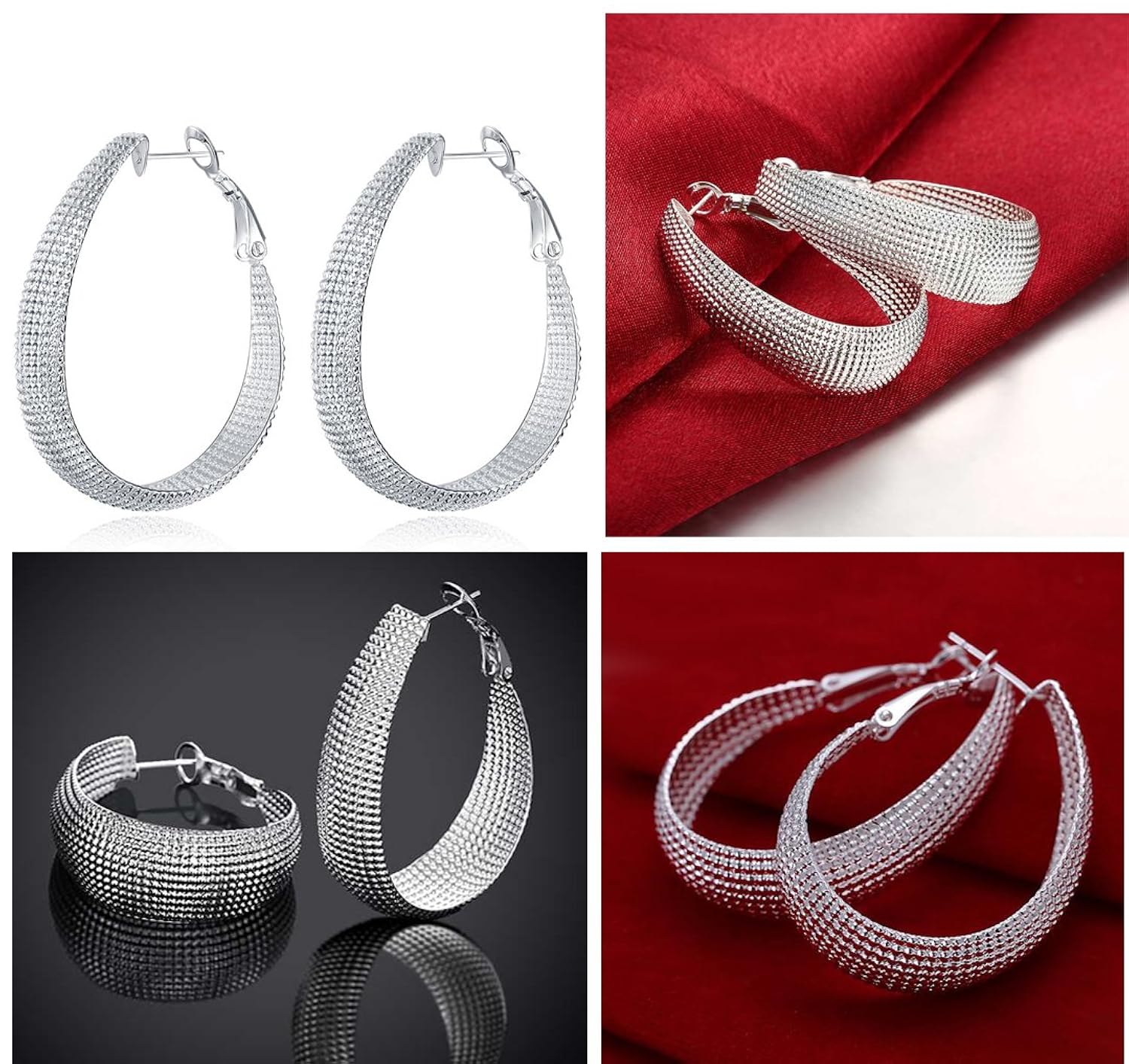 yellow chimes silver sparkling textured hoop earrings for women (silver) (ycfjer-64hoop-sl)