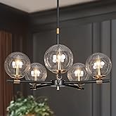 KSANA Black and Gold Chandelier, Modern 5-Light Dining Room Chandelier Light Fixture with Seeded Glass Globes for Kitchen, or