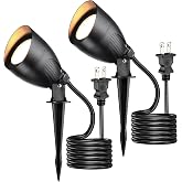 LITFIT 2Pack LED Landscape Spotlight, 120V Warm White Plug in Outdoor Light | Waterproof Tree Accent Uplight with 5FT Cord, Black Housing Spike Spot Light for Flag/Sign/Garden/Yard/Patio/Lawn Decoration