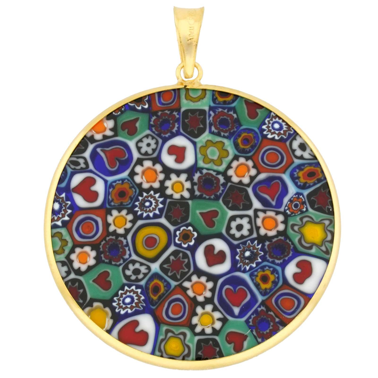Glass Of Venice Murano Glass Millefiori Pendant in Gold-Plated Frame 1-1/4"