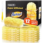 Heavy Duty Duster Refills for Swiffer Duster, 12 Count Duster Refills with 1 Handle, Multisurface 360&deg; Dusters with 4X Microfibers, Unscented Disposable Dusters for Cleaning