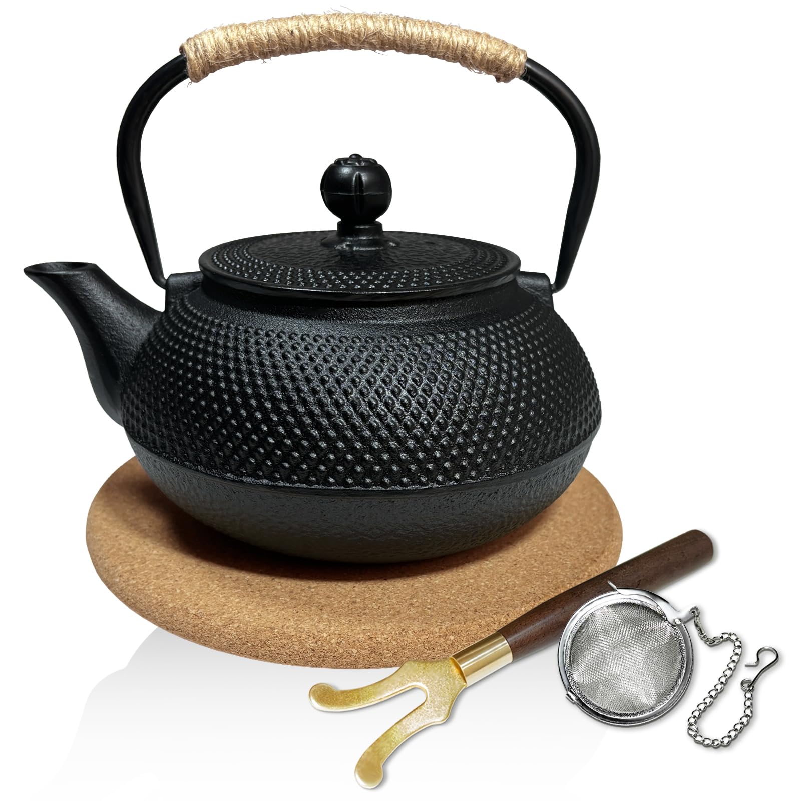 Photo 1 of **LID MISSING/UTENSILS**Japanese Cast Iron Teapot,Cast Iron Tea Kettle Stovetop Safe, Tea Kettle with Stainless Steel Infuser,For Wood/Campfire/Gas Stove Top(22 oz/650 ml,Black)