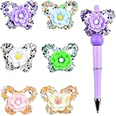 Rhinestone Butterfly Flower Beads for Pens 6pcs Fancy Butterfly Beads for Beadable Pens Keychains Flower Pen Beads for Pens Making