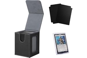 Venssu MTG Deck Box With Slot For Commander Display, Patented Design, Fits 100+ Double /120+ Single Sleeved Cards, With 2 Dividers And 1 Toploader,Compatible with board game TCG CCG (Black＆Grey)